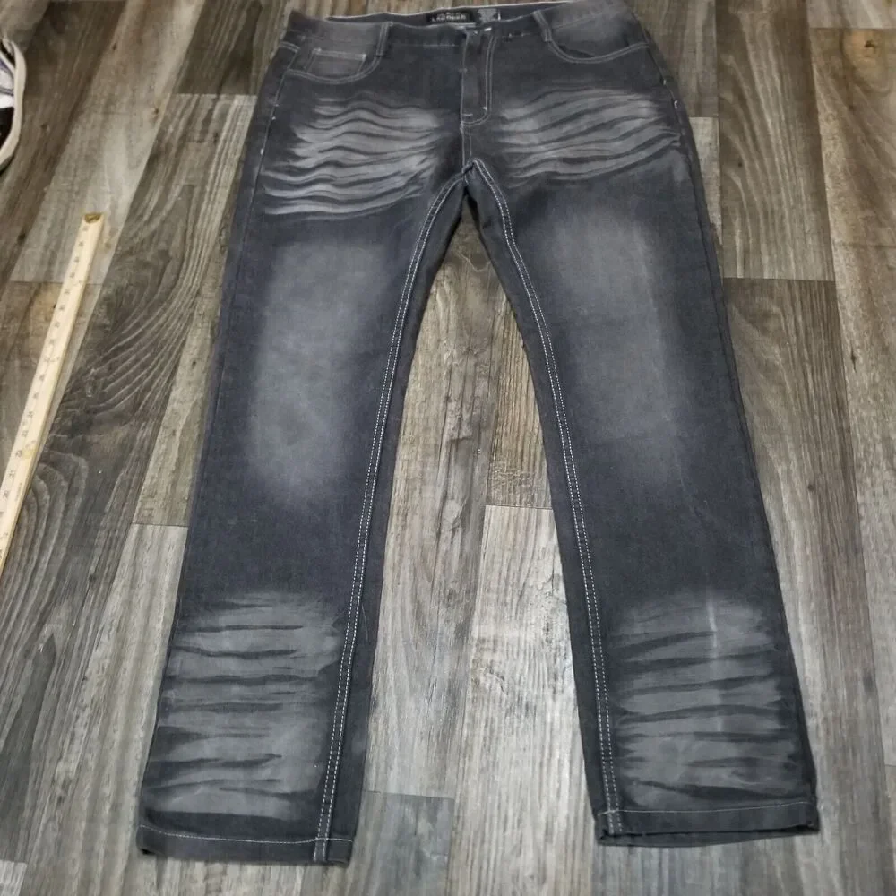 Black Lacquer Men's Jeans Black Size 38x33‎ Denim Button Zip Y2K Hip Hop Urban